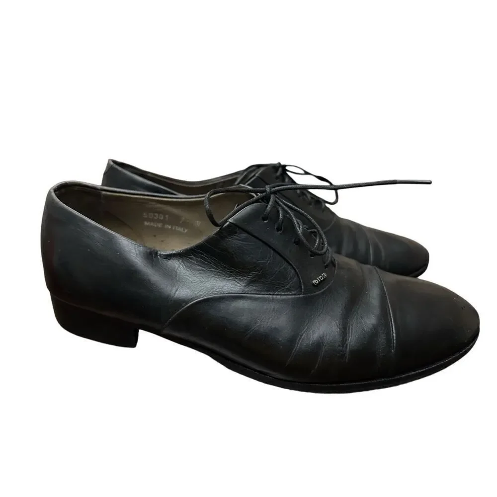 Christian DIOR Mens Black Leather Oxford Dress Shoes Made In Italy Size 7- W